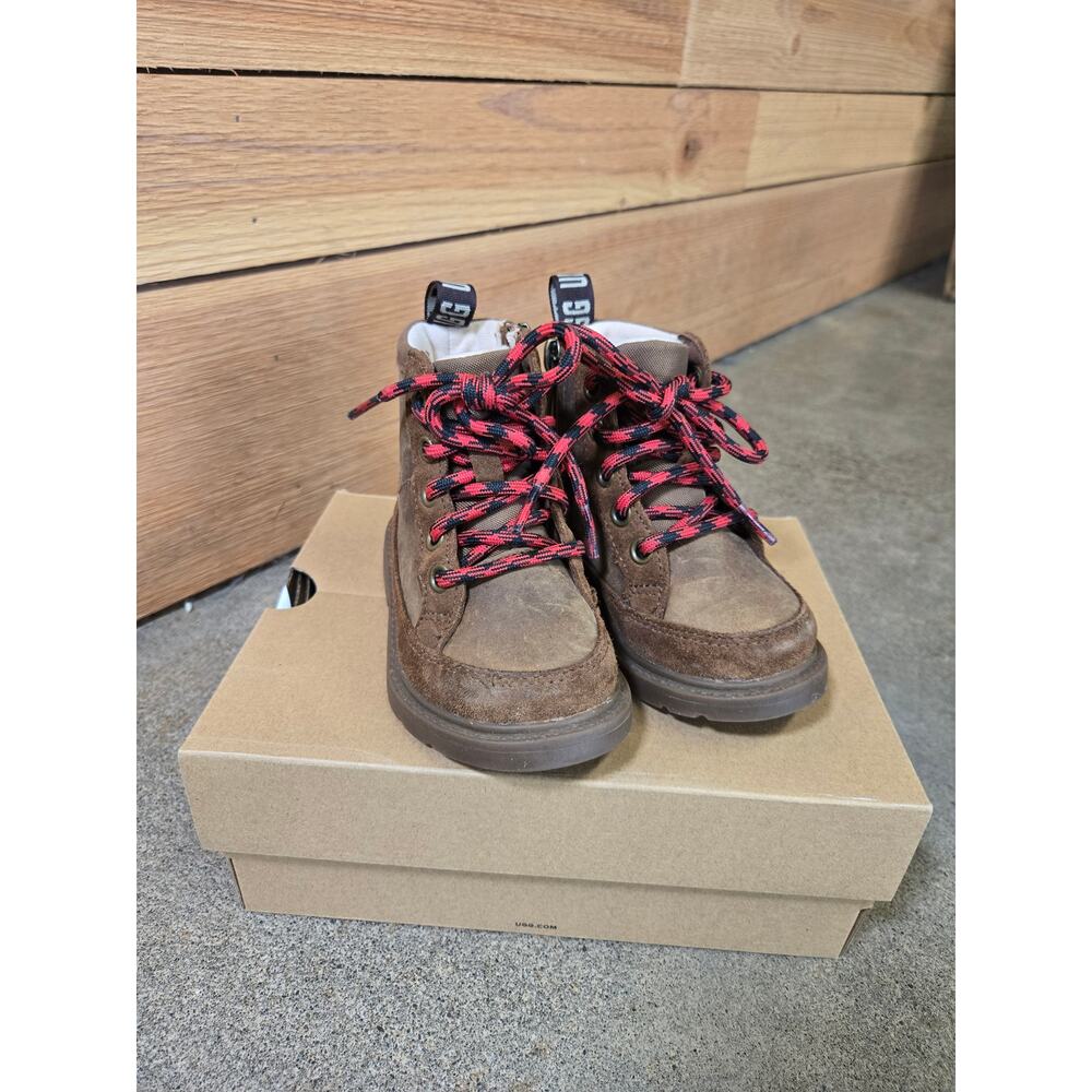 UGG Rennon II Hickory Leather Suede Toddler Boots Brown Red Laces Size 7